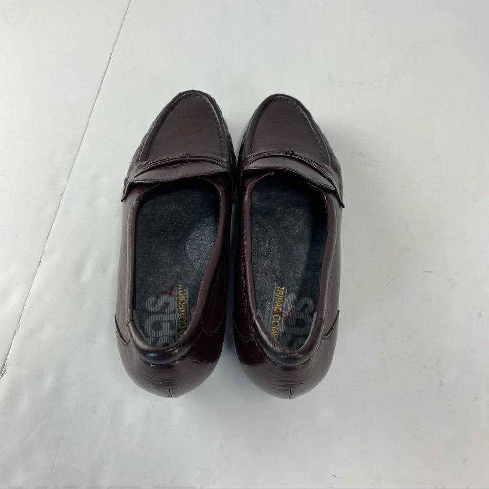 SAS Womens 7.5S Tripad Comfort Burgundy Leather Slip On Wedge Loafers - Picture 3 of 7
